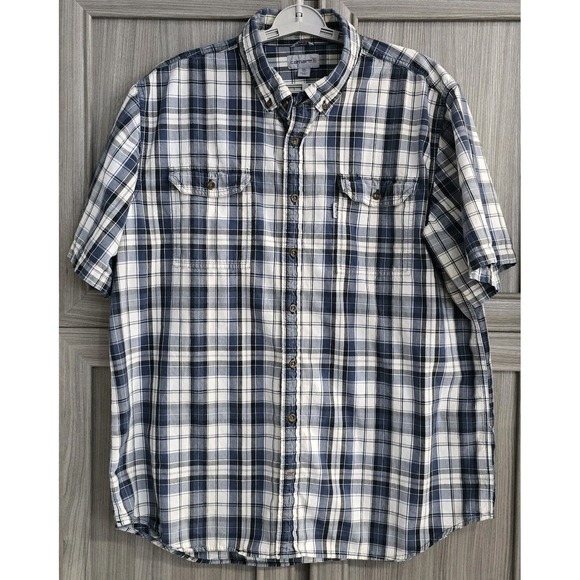 Carhartt Other - Carhartt Size 2XL Blue Plaid SS Button Down Relaxed Fit Shirt Pockets Comfort